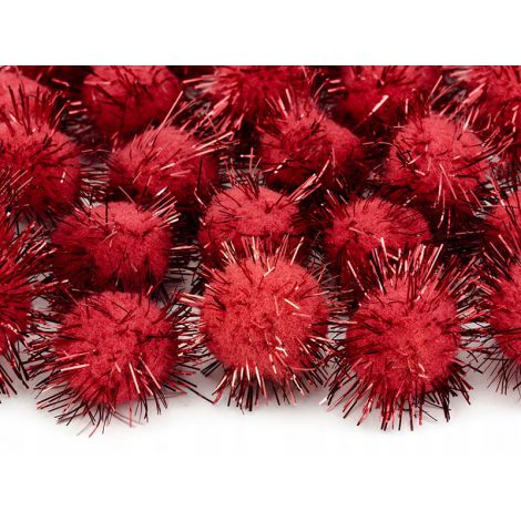 Pompony brokatowe PartyDeco 2cm Czerwone, 20szt